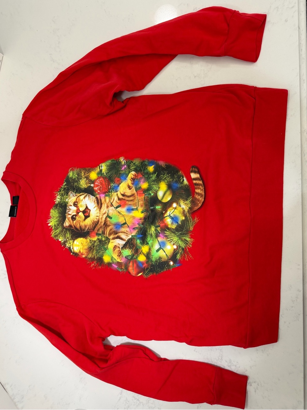 MAD Engine Red Kids Cat and Holiday Lights Sweatshirt